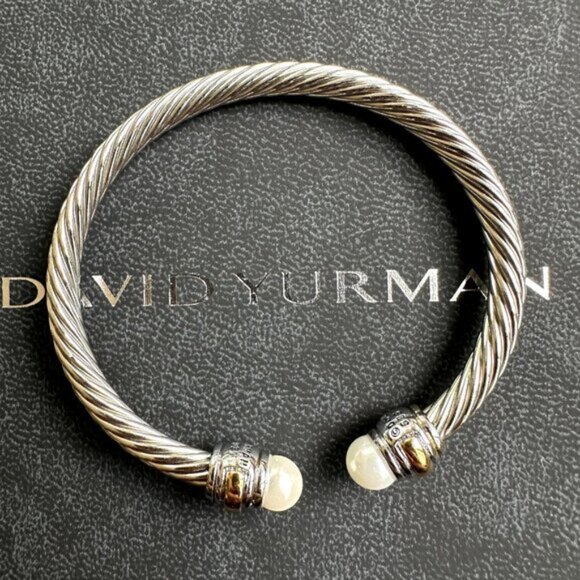 David Yurman Cable Classics Pearls & 14K Gold 7mm Cable Cuff Bracelet - Picture 3 of 5